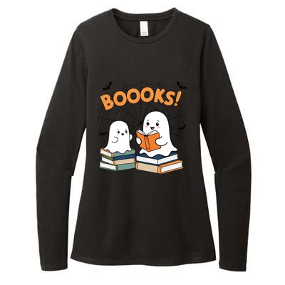 Funny Ghost Book Reading Halloween Design For Book Lovers & Teachers Womens CVC Long Sleeve Shirt