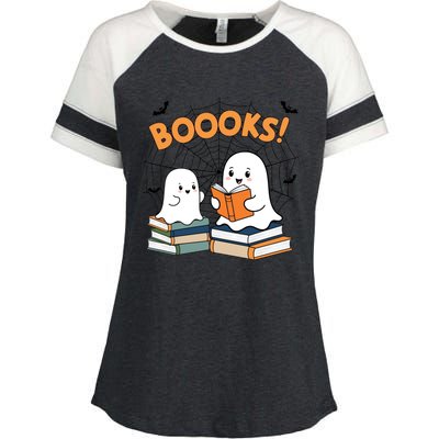 Funny Ghost Book Reading Halloween Design For Book Lovers & Teachers Enza Ladies Jersey Colorblock Tee