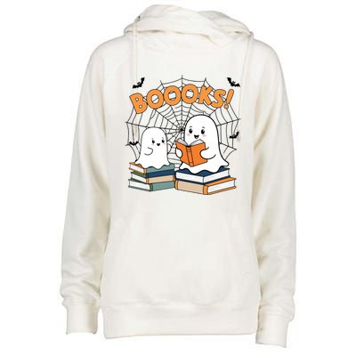 Funny Ghost Book Reading Halloween Design For Book Lovers & Teachers Womens Funnel Neck Pullover Hood