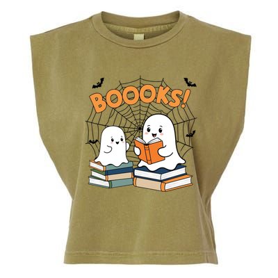 Funny Ghost Book Reading Halloween Design For Book Lovers & Teachers Garment-Dyed Women's Muscle Tee