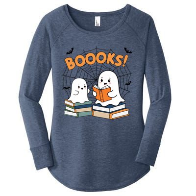 Funny Ghost Book Reading Halloween Design For Book Lovers & Teachers Women's Perfect Tri Tunic Long Sleeve Shirt