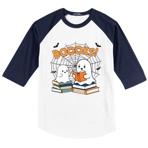 Funny Ghost Book Reading Halloween Design For Book Lovers & Teachers Baseball Sleeve Shirt