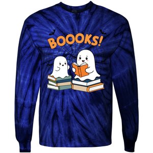 Funny Ghost Book Reading Halloween Design For Book Lovers & Teachers Tie-Dye Long Sleeve Shirt