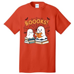 Funny Ghost Book Reading Halloween Design For Book Lovers & Teachers Tall T-Shirt