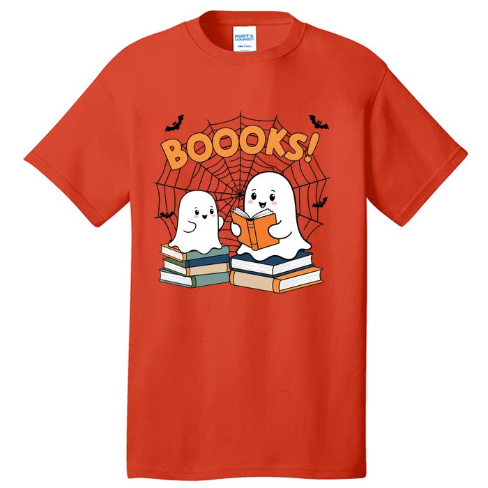 Funny Ghost Book Reading Halloween Design For Book Lovers & Teachers Tall T-Shirt