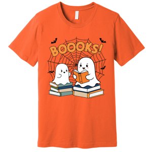 Funny Ghost Book Reading Halloween Design For Book Lovers & Teachers Premium T-Shirt