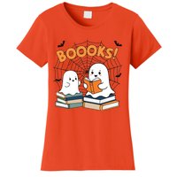 Funny Ghost Book Reading Halloween Design For Book Lovers & Teachers Women's T-Shirt