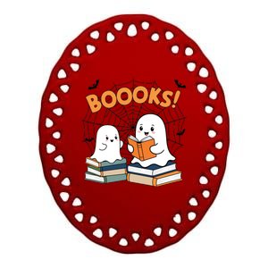 Funny Ghost Book Reading Halloween Design For Book Lovers & Teachers Ceramic Oval Ornament