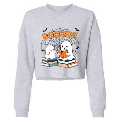 Funny Ghost Book Reading Halloween Design For Book Lovers & Teachers Cropped Pullover Crew