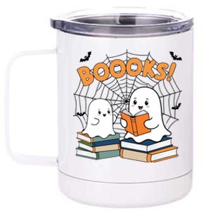 Funny Ghost Book Reading Halloween Design For Book Lovers & Teachers 12 oz Stainless Steel Tumbler Cup