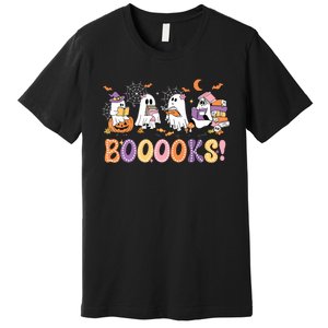 Funny Ghost Book Reading Halloween Booooks Lover Teacher Premium T-Shirt