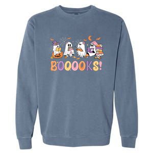 Funny Ghost Book Reading Halloween Booooks Lover Teacher Garment-Dyed Sweatshirt