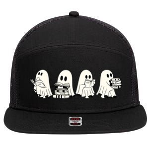 Funny Ghost Book Reading Halloween Books Lover Teacher 7 Panel Mesh Trucker Snapback Hat