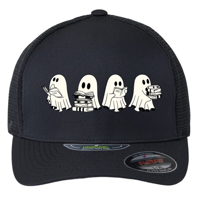 Funny Ghost Book Reading Halloween Books Lover Teacher Flexfit Unipanel Trucker Cap