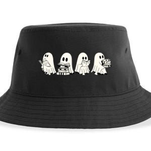 Funny Ghost Book Reading Halloween Books Lover Teacher Sustainable Bucket Hat