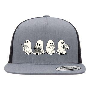 Funny Ghost Book Reading Halloween Books Lover Teacher Flat Bill Trucker Hat