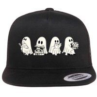 Funny Ghost Book Reading Halloween Books Lover Teacher Flat Bill Trucker Hat