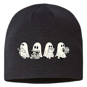 Funny Ghost Book Reading Halloween Books Lover Teacher Sustainable Beanie