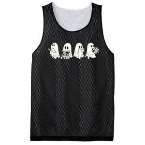 Funny Ghost Book Reading Halloween Books Lover Teacher Mesh Reversible Basketball Jersey Tank