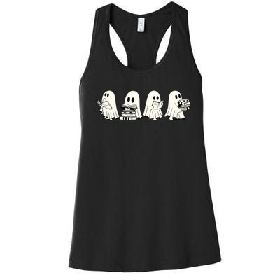 Funny Ghost Book Reading Halloween Books Lover Teacher Women's Racerback Tank