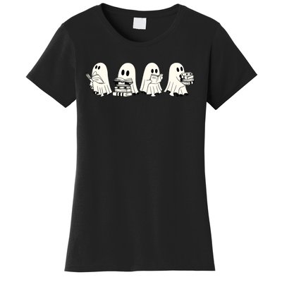 Funny Ghost Book Reading Halloween Books Lover Teacher Women's T-Shirt