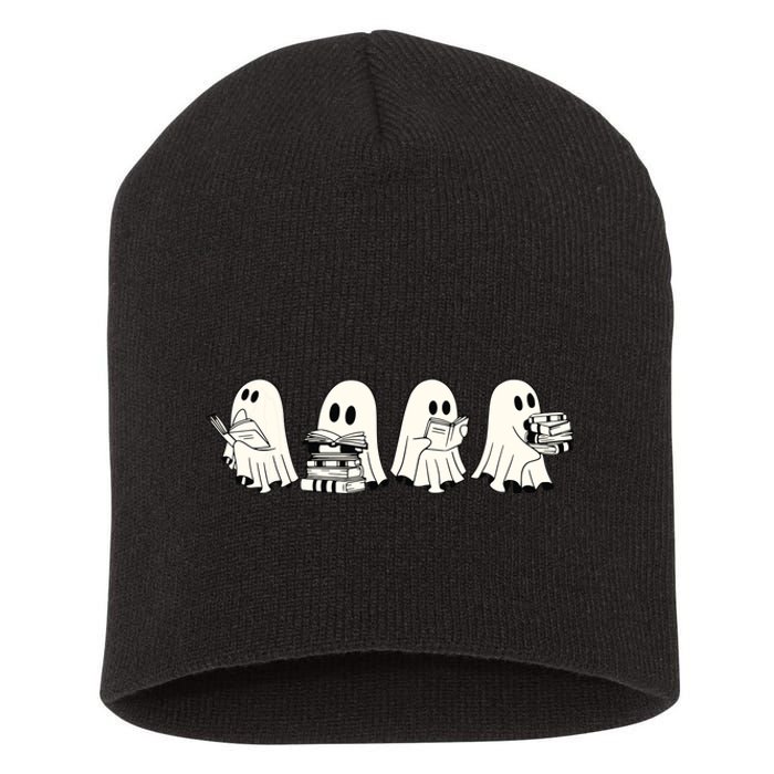 Funny Ghost Book Reading Halloween Books Lover Teacher Short Acrylic Beanie