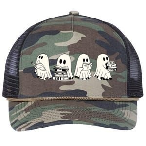 Funny Ghost Book Reading Halloween Books Lover Teacher Retro Rope Trucker Hat Cap