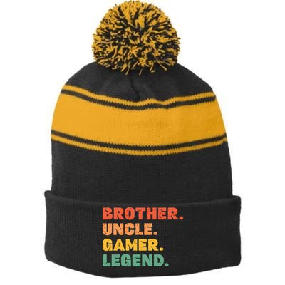 Funny Gamer Brother Uncle Gaming Legend Vintage Video Game Stripe Pom Pom Beanie