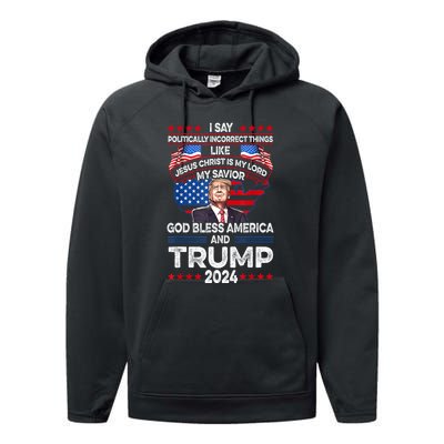 Funny God Bless America Jesus Christ Is My Lord Trump 2024 Gift Performance Fleece Hoodie