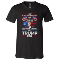 Funny God Bless America Jesus Christ Is My Lord Trump 2024 Gift V-Neck T-Shirt