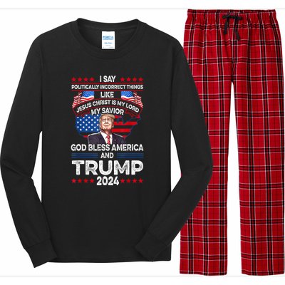 Funny God Bless America Jesus Christ Is My Lord Trump 2024 Gift Long Sleeve Pajama Set