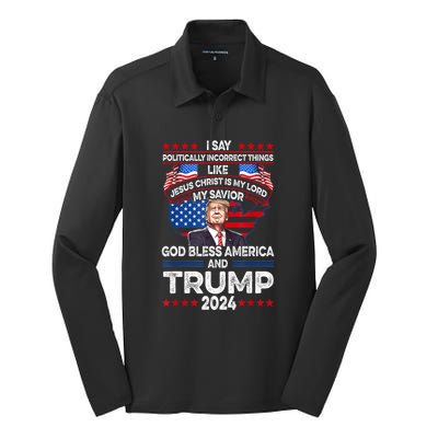 Funny God Bless America Jesus Christ Is My Lord Trump 2024 Gift Silk Touch Performance Long Sleeve Polo