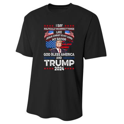 Funny God Bless America Jesus Christ Is My Lord Trump 2024 Gift Performance Sprint T-Shirt