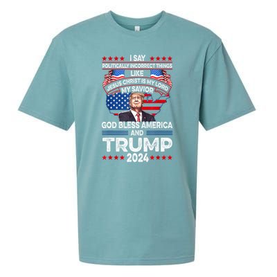 Funny God Bless America Jesus Christ Is My Lord Trump 2024 Gift Sueded Cloud Jersey T-Shirt