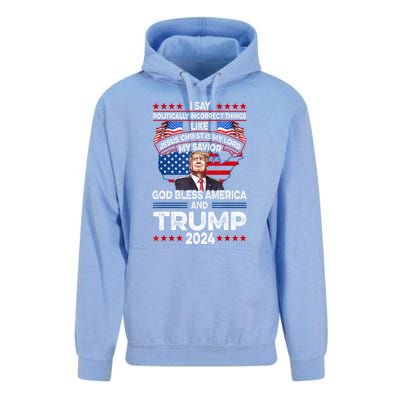 Funny God Bless America Jesus Christ Is My Lord Trump 2024 Gift Unisex Surf Hoodie