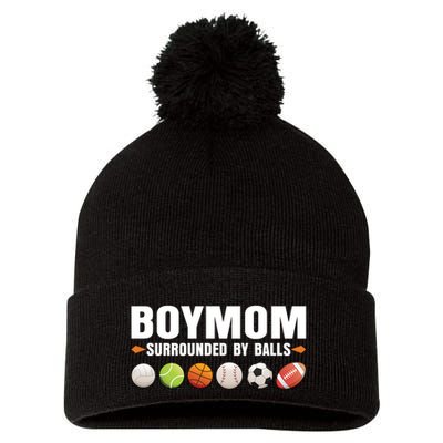 Funny Gift Boy Mom Surrounded By Balls Pom Pom 12in Knit Beanie