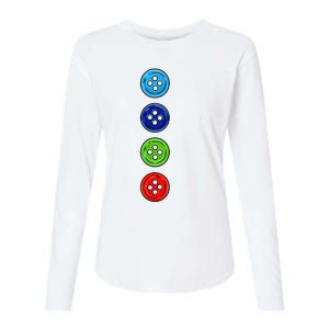 Four Groovy Buttons Blue Cat Funny Halloween Costume Womens Cotton Relaxed Long Sleeve T-Shirt