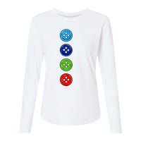 Four Groovy Buttons Blue Cat Funny Halloween Costume Womens Cotton Relaxed Long Sleeve T-Shirt