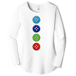 Four Groovy Buttons Blue Cat Funny Halloween Costume Women's Perfect Tri Tunic Long Sleeve Shirt