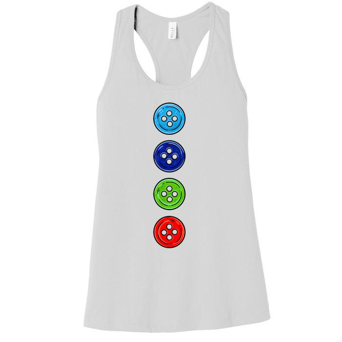 Four Groovy Buttons Blue Cat Funny Halloween Costume Women's Racerback Tank