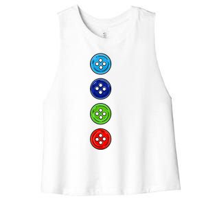 Four Groovy Buttons Blue Cat Funny Halloween Costume Women's Racerback Cropped Tank