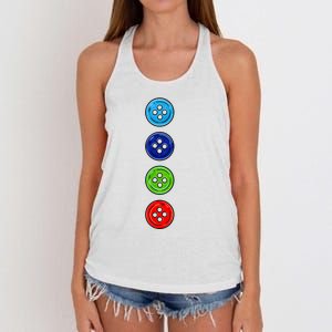 Four Groovy Buttons Blue Cat Funny Halloween Costume Women's Knotted Racerback Tank