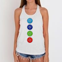 Four Groovy Buttons Blue Cat Funny Halloween Costume Women's Knotted Racerback Tank