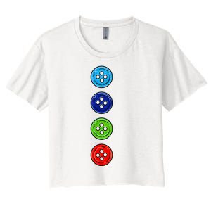 Four Groovy Buttons Blue Cat Funny Halloween Costume Women's Crop Top Tee