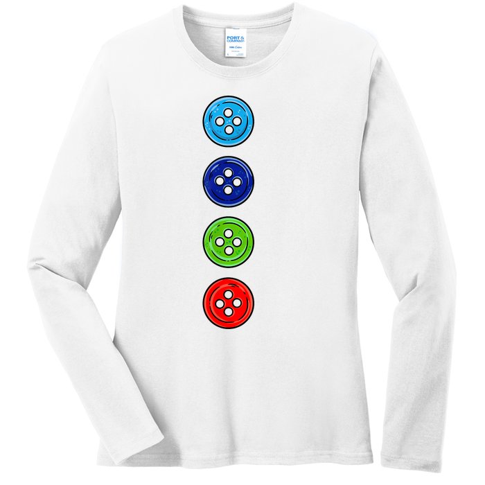 Four Groovy Buttons Blue Cat Funny Halloween Costume Ladies Long Sleeve Shirt