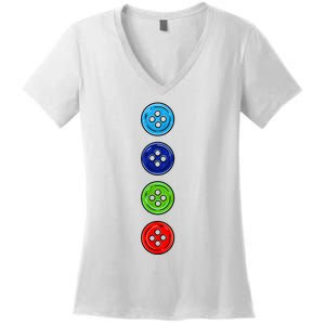 Four Groovy Buttons Blue Cat Funny Halloween Costume Women's V-Neck T-Shirt