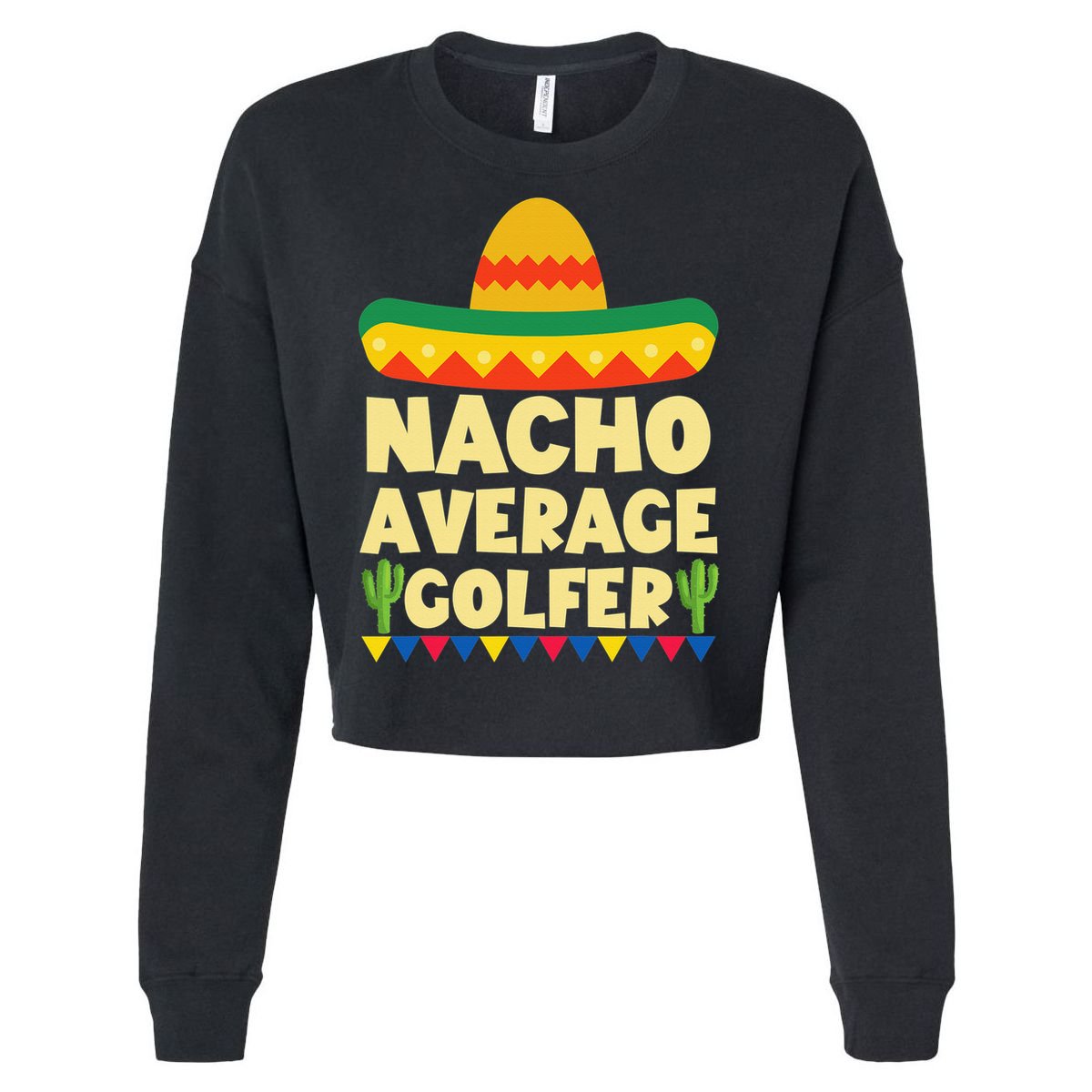 Funny Golf Ball Mustache Mexican Sports Mexico Party Cropped Pullover Crew