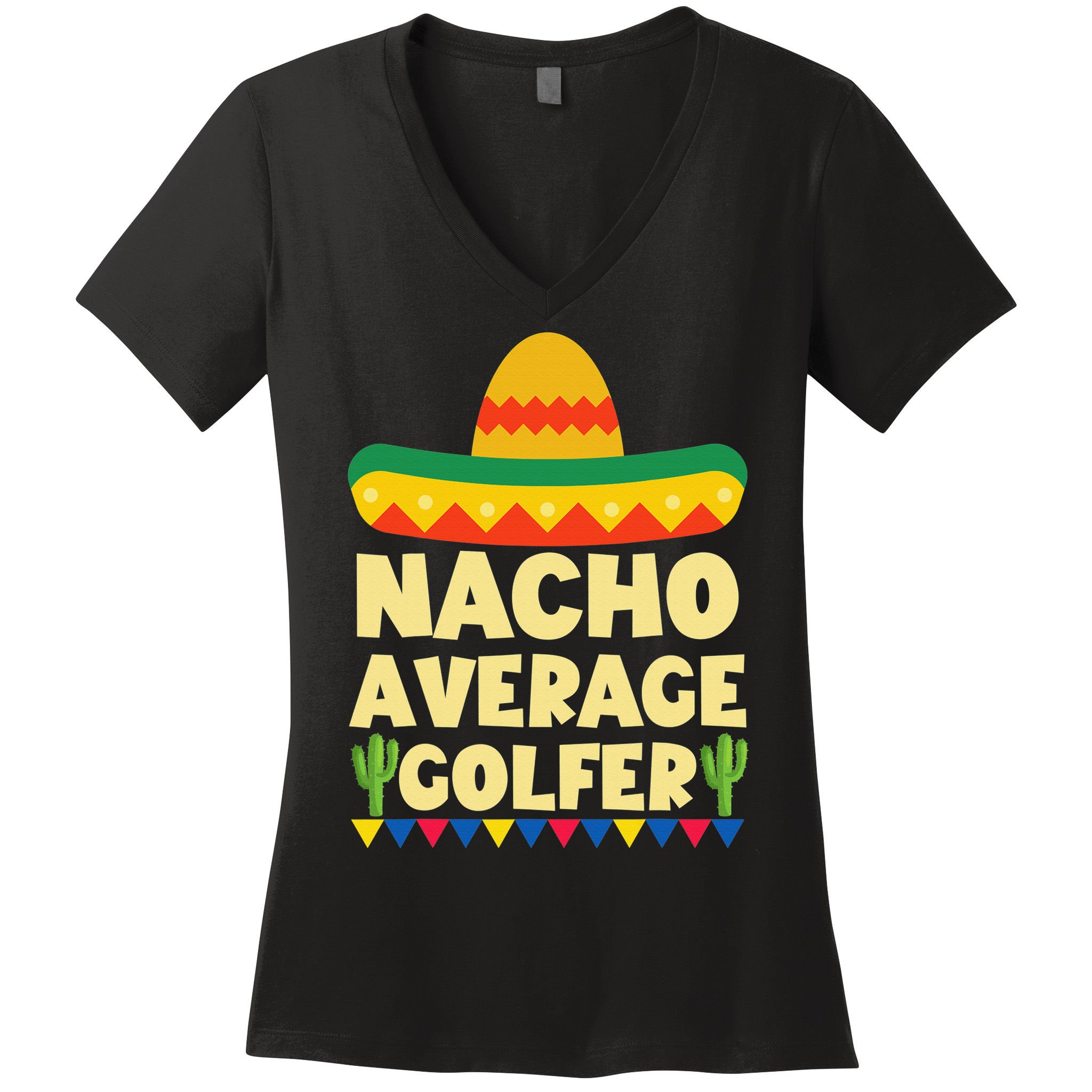 Funny Golf Ball Mustache Mexican Sports Mexico Party Women's V-Neck T-Shirt