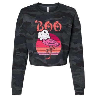 Flamingo Ghost Boo Pink Sunset Retro Halloween Bird Animal Cropped Pullover Crew