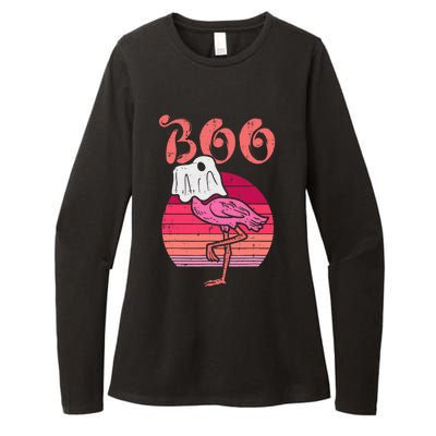 Flamingo Ghost Boo Pink Sunset Retro Halloween Bird Animal Womens CVC Long Sleeve Shirt